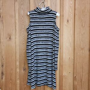 American Eagle Cold Shoulder Long Sleeve Sweater Dress Large Black Grey Stripes